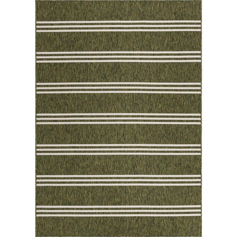 Costa Verde Stripe 7' x 10' Outdoor Easy Care Rug - Green and Ivory