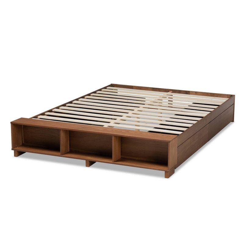 Queen Arthur Wood Platform Bed with Built-In Shelves Ash Walnut - Baxton Studio: Storage Drawers & No Box Spring Needed