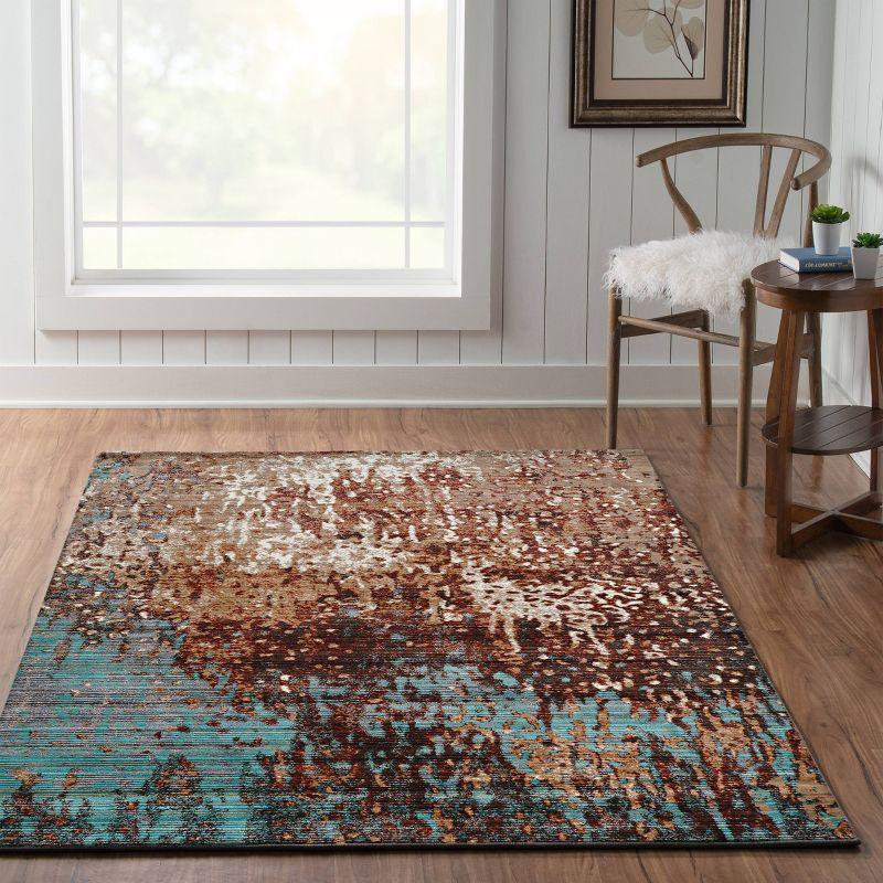 Forest Beige & Green Washable Rectangular Synthetic Rug