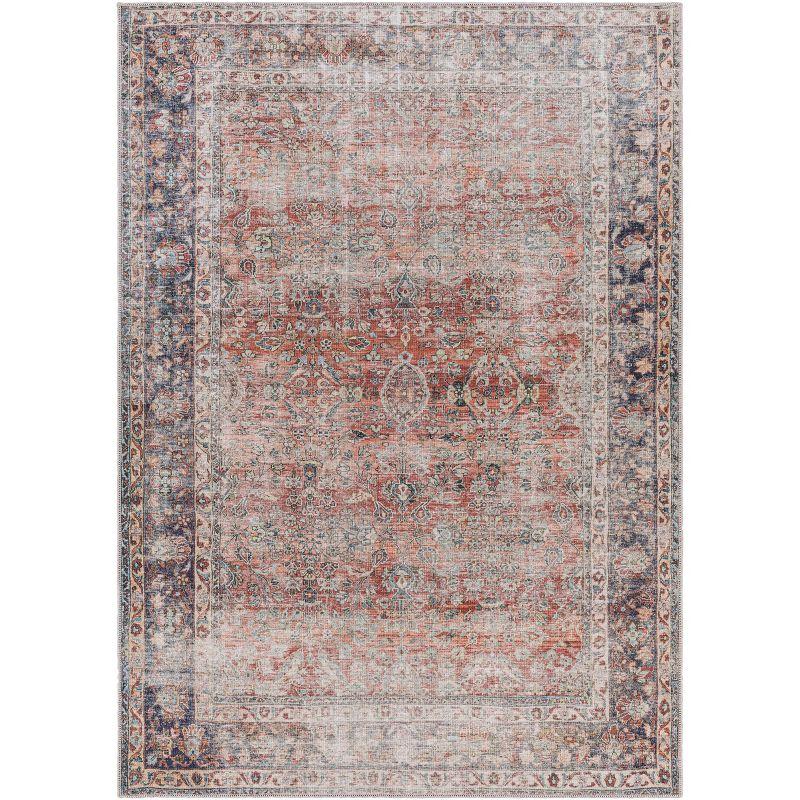 Kemer 5' x 7' Red and Blue Synthetic Traditional Rug