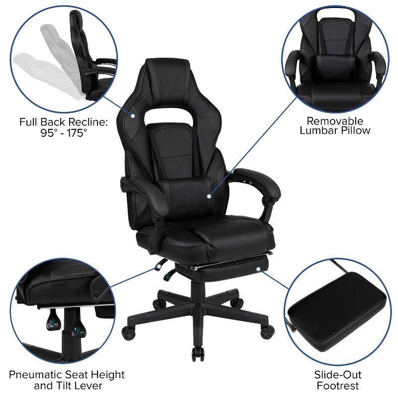 Flash Furniture X40 Gaming Chair Racing Ergonomic Computer Chair with Fully Reclining Back/Arms, Slide-Out Footrest, Massaging Lumbar