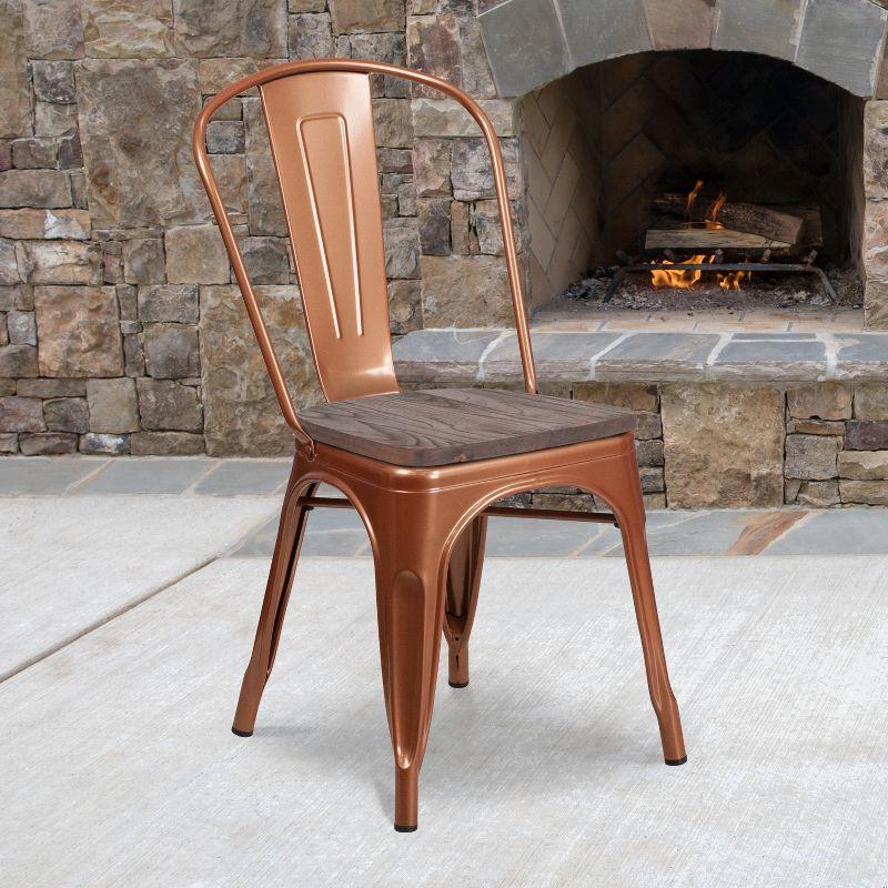 Copper Metal Stackable Dining Chair with Wood Seat