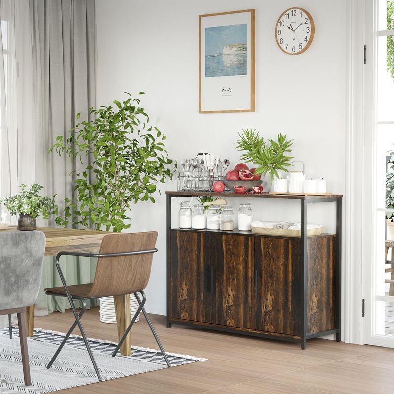 Rustic Brown Industrial Sideboard with Adjustable Shelves