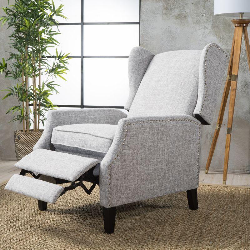Wescott Traditional Press-Back Recliner Light Gray - Christopher Knight Home: Studded, Padded, Wingback