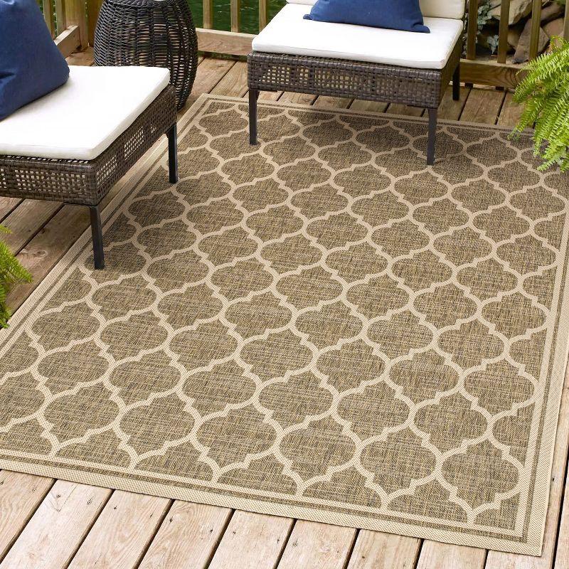 8'x10' Trebol Moroccan Trellis Textured Weave Indoor/Outdoor Area Rug, Brown/Beige - JONATHAN Y