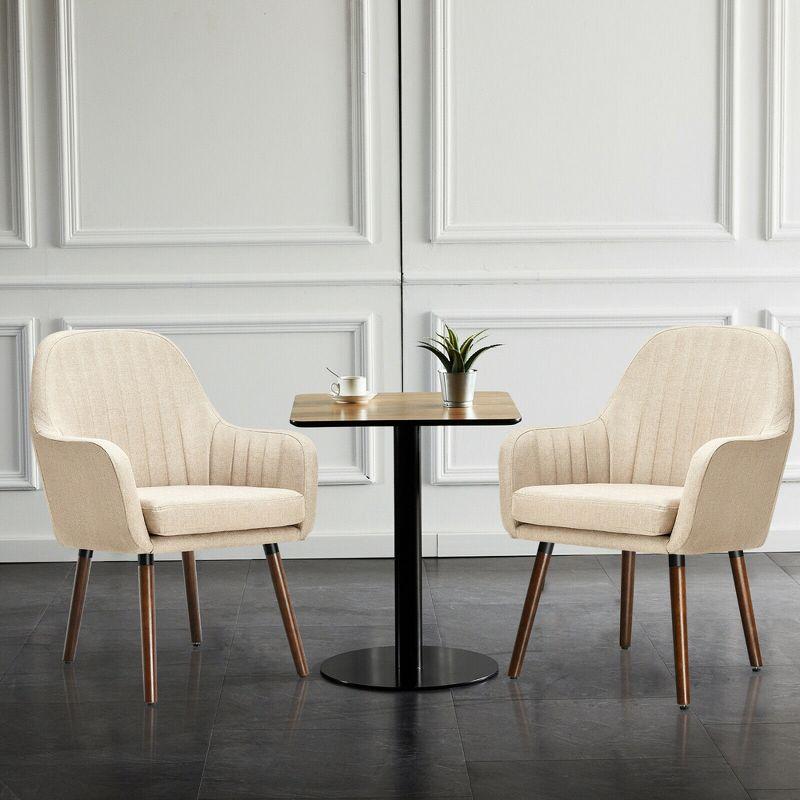 Costway Set of 4 Accent Chairs Fabric Upholstered Armchairs w/Wooden Legs Beige