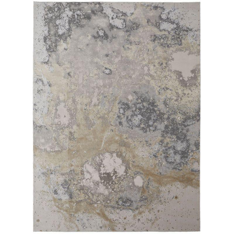 Gray and Gold Abstract Rectangular Synthetic Area Rug