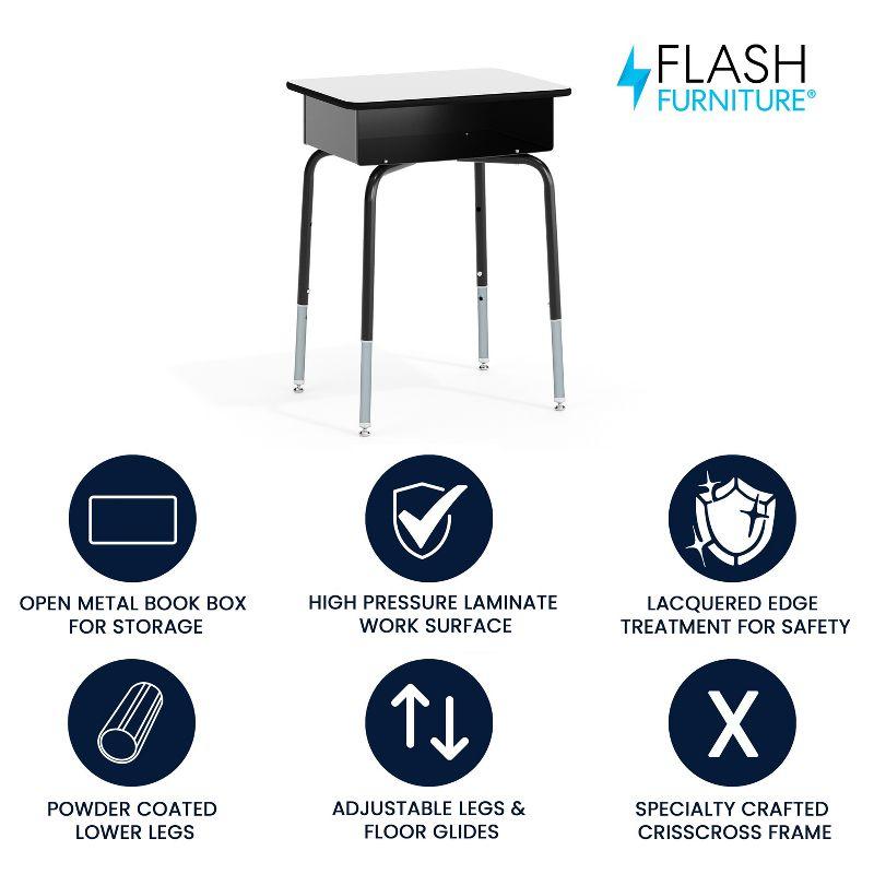 Flash Furniture Goddard Height-Adjustable Open Front Student Desk with Metal Book Box