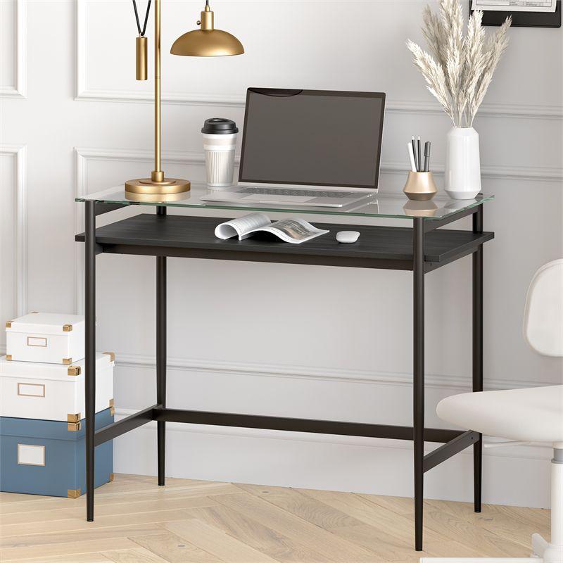 36" Black Bronze Desk with Black Woodgrain Shelf - Henn&Hart