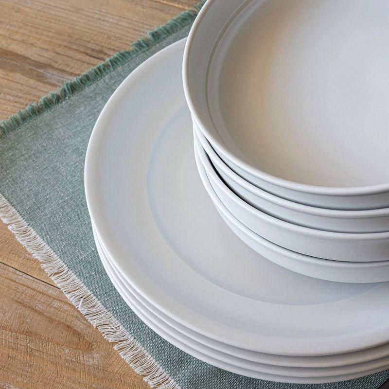 over&back Set of 4 32oz Rimmed Hand-Finished Stoneware Dinner Bowls Semi-Matte White: Microwave & Dishwasher Safe