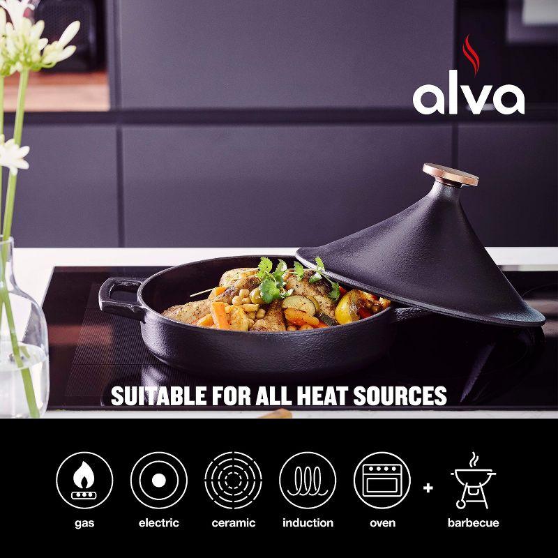 Alva Nori Enameled Cast Iron Tagine Pot, Scratch Resistant, Non Toxic, Includes Cone Lid & Bronze Knob - 102.4 Oz, 11"