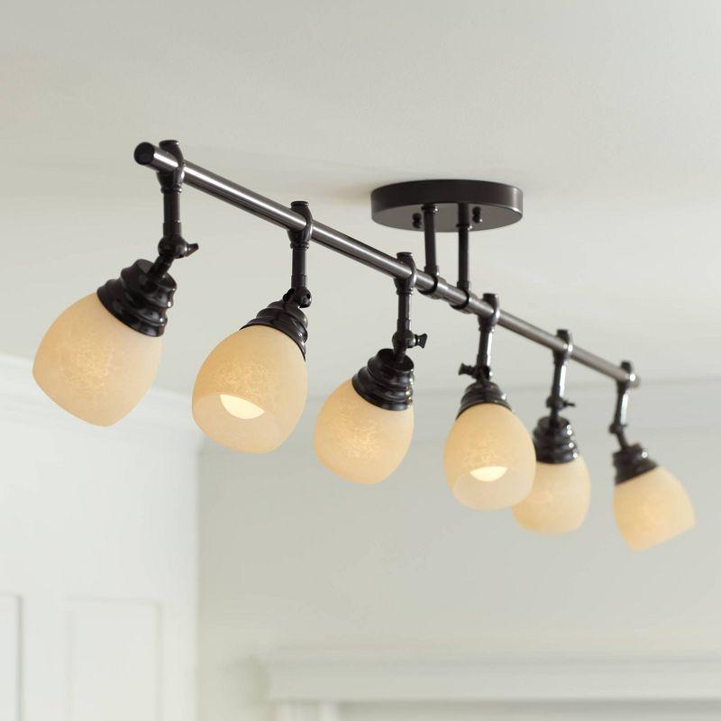 Pro Track Elm Park 6-Head Ceiling Track Light Fixture Kit Spot Light Directional Brown Bronze Finish Amber Glass Western Kitchen Bathroom 57 1/2" Wide