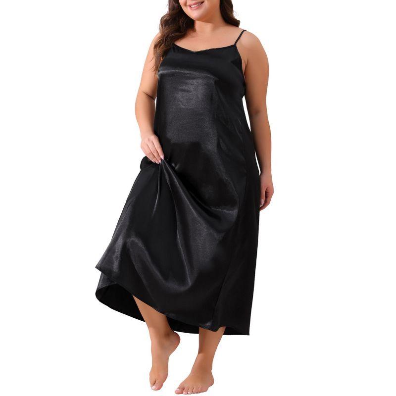 Agnes Orinda Women's Plus Size V Neck Sleeveless Cami Slip Satin Nightgowns Black 1X