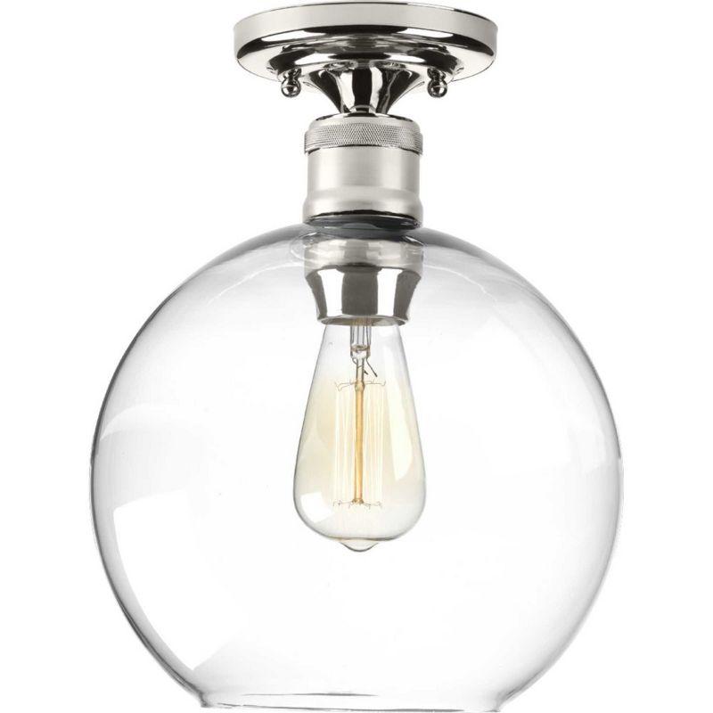 Progress Lighting Hansford 1-Light Flush Mount, Polished Nickel, Clear Shade