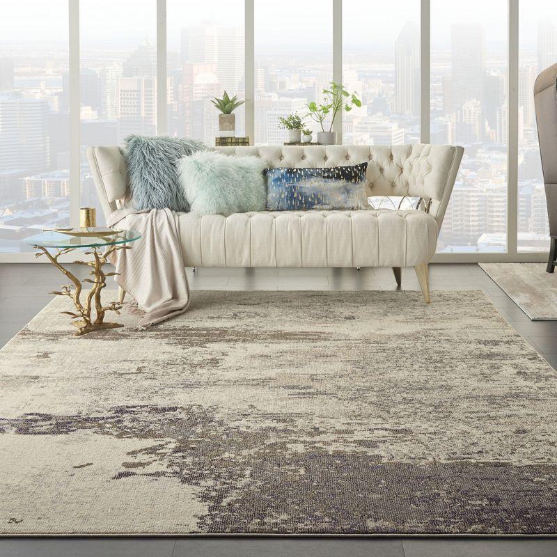 Ivory and Grey Abstract Hand-knotted Round Rug