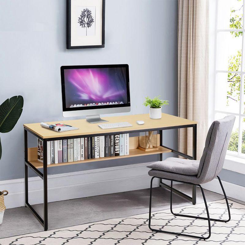 Natural Wood 55'' Computer Desk with Storage Shelf