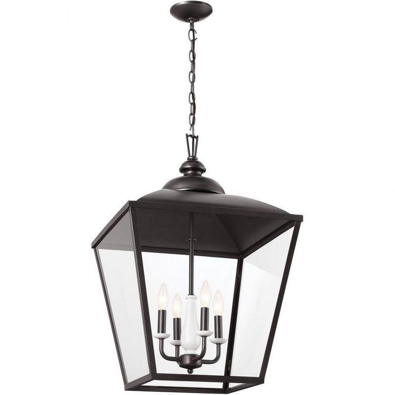 Gentle Hill 27.5" 4-Light Anvil Iron and Glass Lantern Pendant