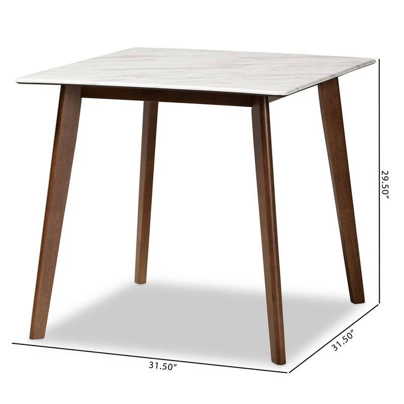 Kaylee Wood Dining Table White/Brown - Baxton Studio: Faux Marble Top, Square Shape, Splayed Legs