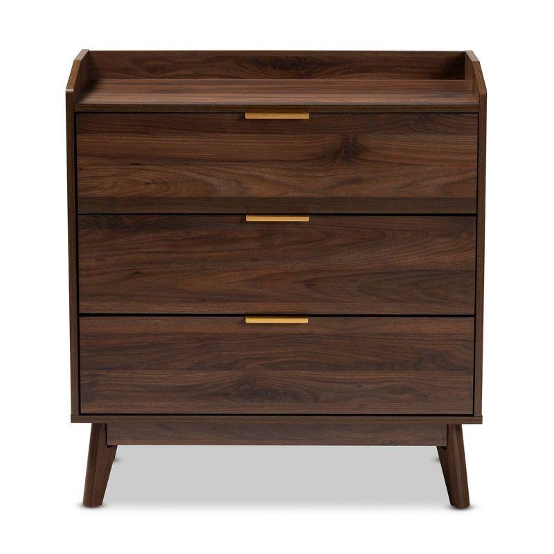 Lena Walnut Chest Brown - Baxton Studio: Mid-Century 3-Drawer Storage for Bedroom