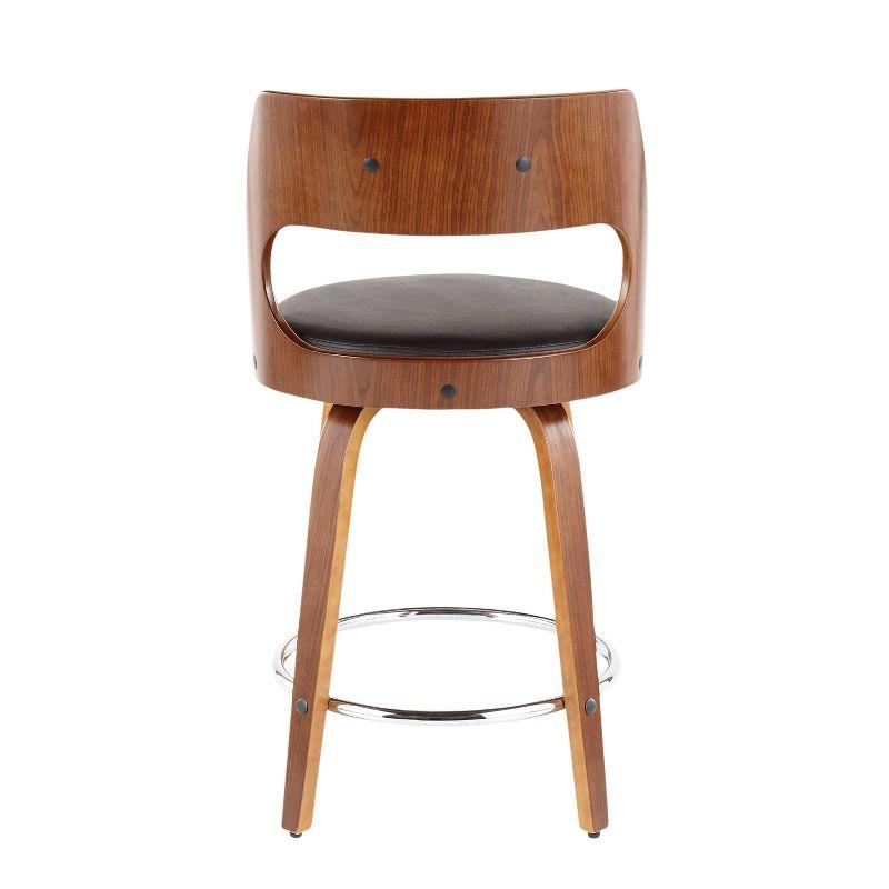 Walnut and Brown Leather Swivel Counter Stool, Mid-Century Modern