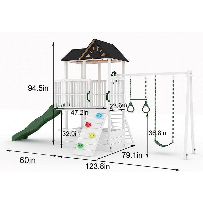 Avenlur Craftsman White Pine Wood Outdoor Swing Set with Slide