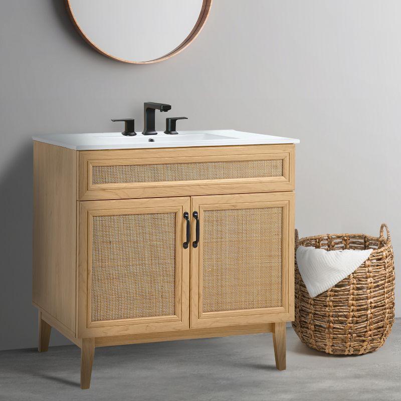 Javer 36" Rattan Modern Farmhouse 2-Shelf Bath Vanity Cabinet Only (Sink Basin not Included)
