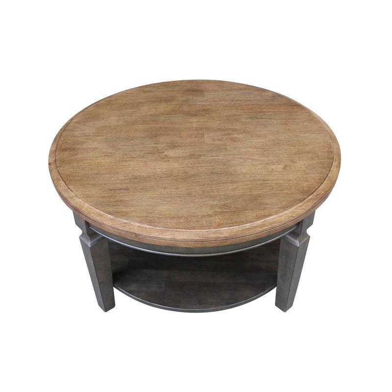 Vista Round Coffee Table Hickory Brown - International Concepts: Solid Wood, Mid-Century Modern, Fixed Shelf