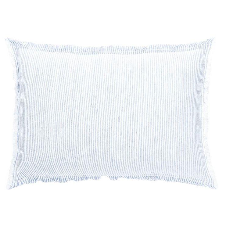 Sky Blue Pinstripe Fringe Linen Pillow 26x26 Pillow Cover Only