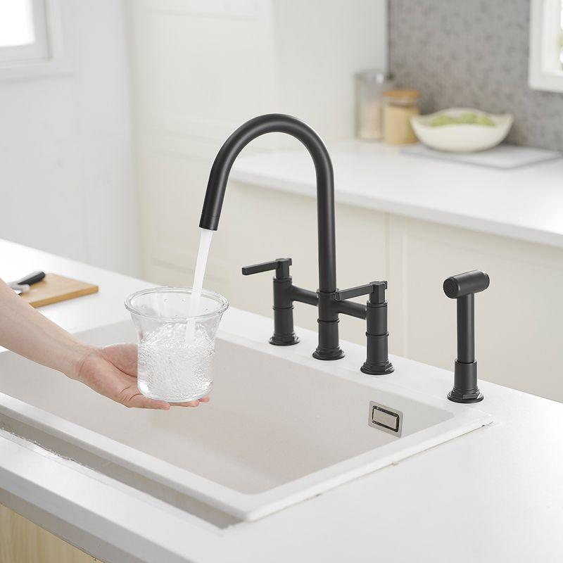 Modern Double Handle 4 Holes Deck Mount Bridge Kitchen Faucet With  Sink Faucet 360 Swivel Spout