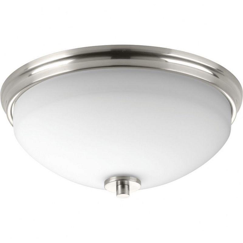 Progress Lighting Replay 2-Light Flush Mount, Brushed Nickel, White Glass Shade