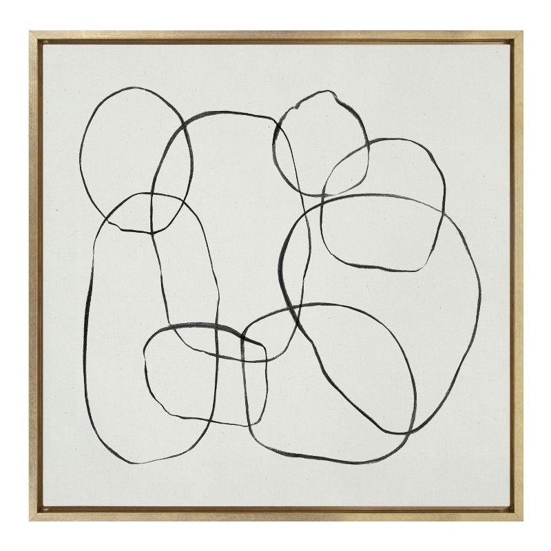 Kate and Laurel Sylvie Dancing Circles Framed Canvas by Teju Reval of SnazzyHues, 30x30, Bright Gold