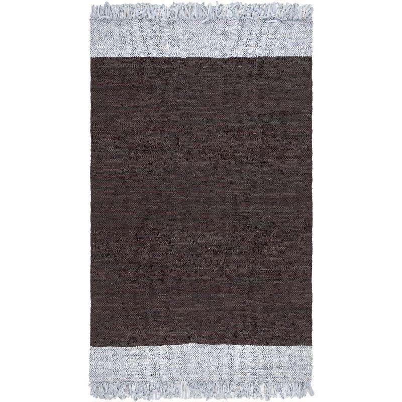 Vintage Leather VTL310 Hand Woven Indoor Area Rug - Light Grey/Dark Brown - 4'x6' - Safavieh