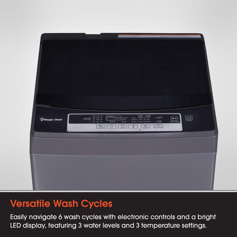 Magic Chef Portable Compact Top Load Washer with 6 Fully Automatic Wash Cycles and Water Pump Filtration for Laundry Use, Silver