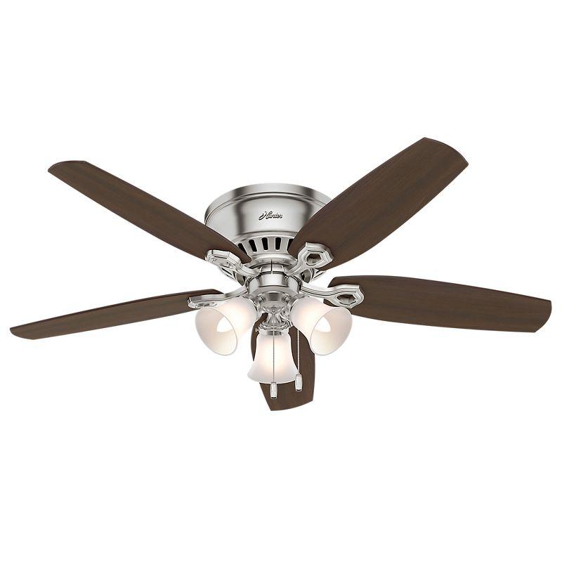 52" Builder Low Profile 5 - Blade Flush Mount Ceiling Fan with Pull Chain and Light Kit Included