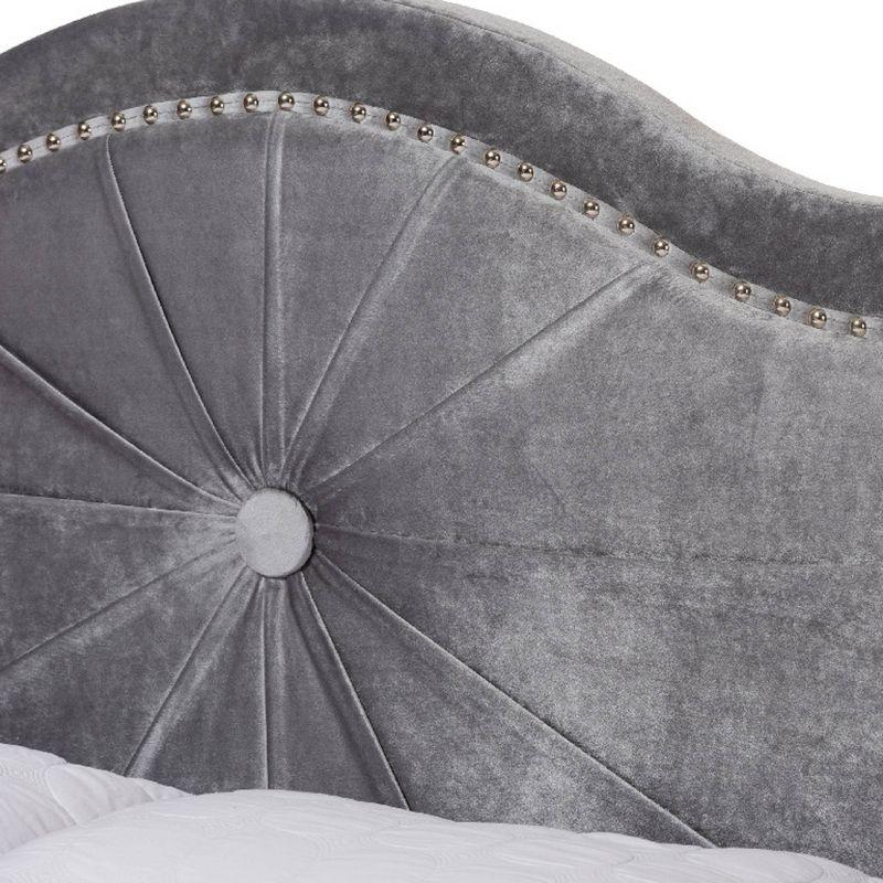 Luxurious King-Sized Velvet Upholstered Bed with Nailhead Trim