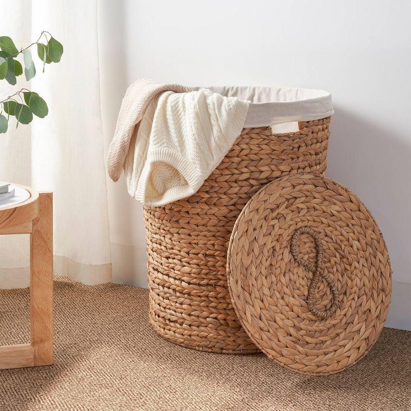 Natural Brown Water Hyacinth Wicker Laundry Hamper with Lid