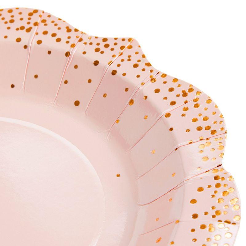 Sparkle and Bash 24 Pack Pink Disposable Serving Trays, Gold Foil Polka Dotted Party Platters, 9 x 13 In