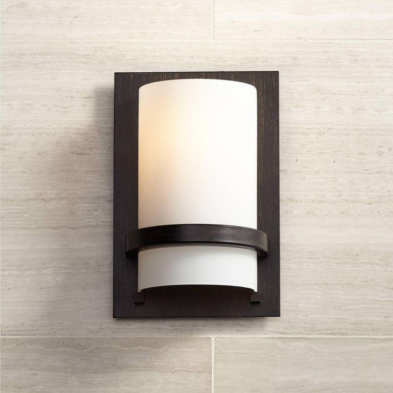 Crisp Iron Oxide Cylinder Wall Sconce with Etched Opal Glass