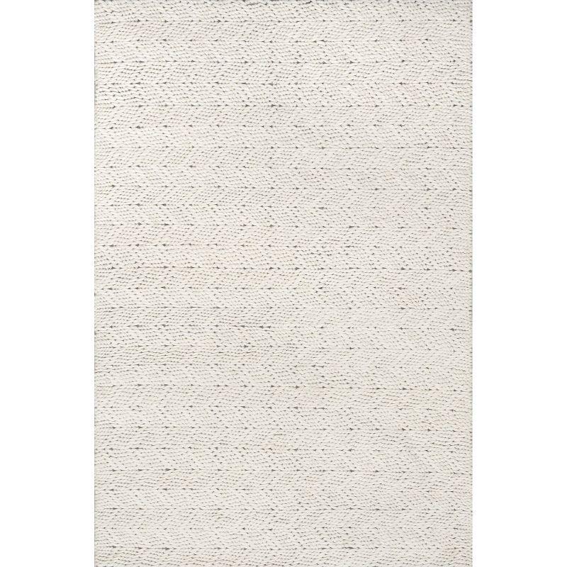 Ivory Hand-Braided Wool Rectangular Area Rug, 5' x 8'