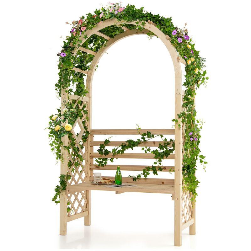 Natural Fir Wood Garden Bench Arch Arbor with Trellis