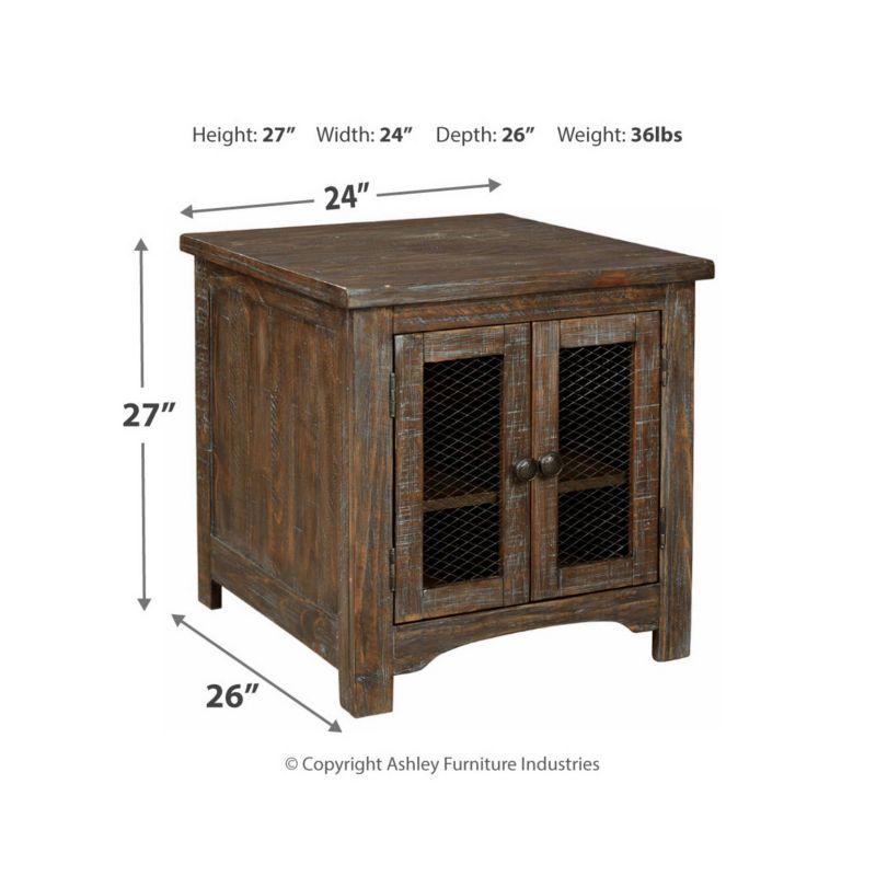 Danell Ridge Rectangular End Table Brown - Signature Design by Ashley: Farmhouse Mesh Cabinet Storage