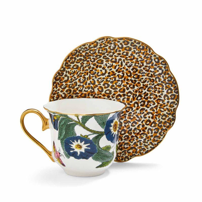 Multicolor Ceramic Teacup and Leopard Print Saucer with Gold Handle