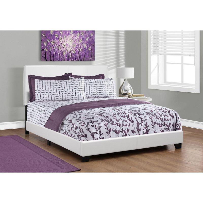 Monarch Specialties Bed Queen Size Platform Bedroom Frame Upholstered Pu Leather Look Wood Legs White Transitional