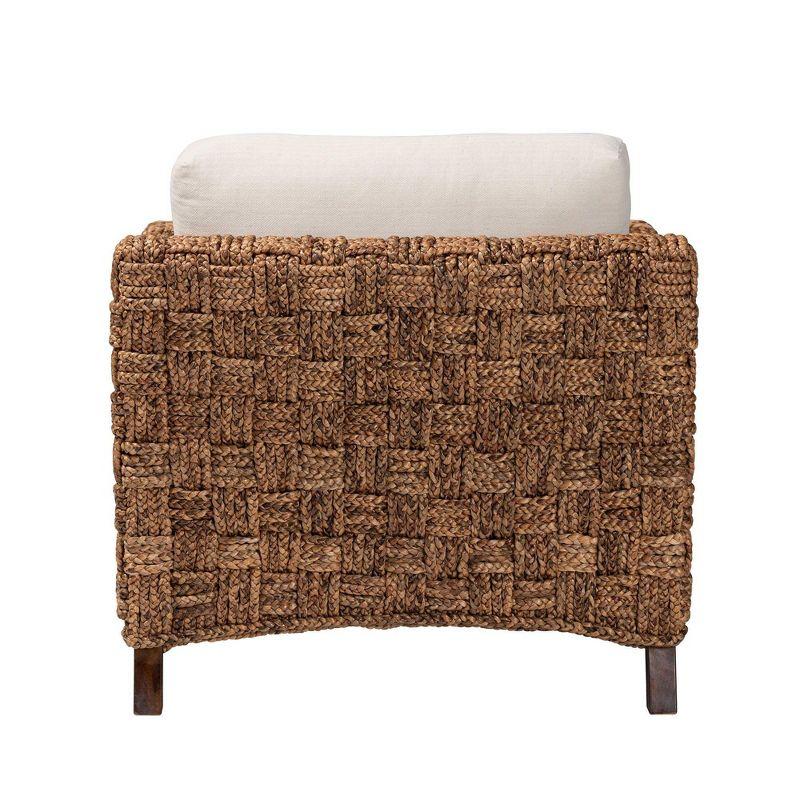 bali & pari Vevina Mahogany Wood and Woven Seagrass Arm Chair White/Natural Brown/Dark Brown: Polyester Upholstery, No Assembly Required