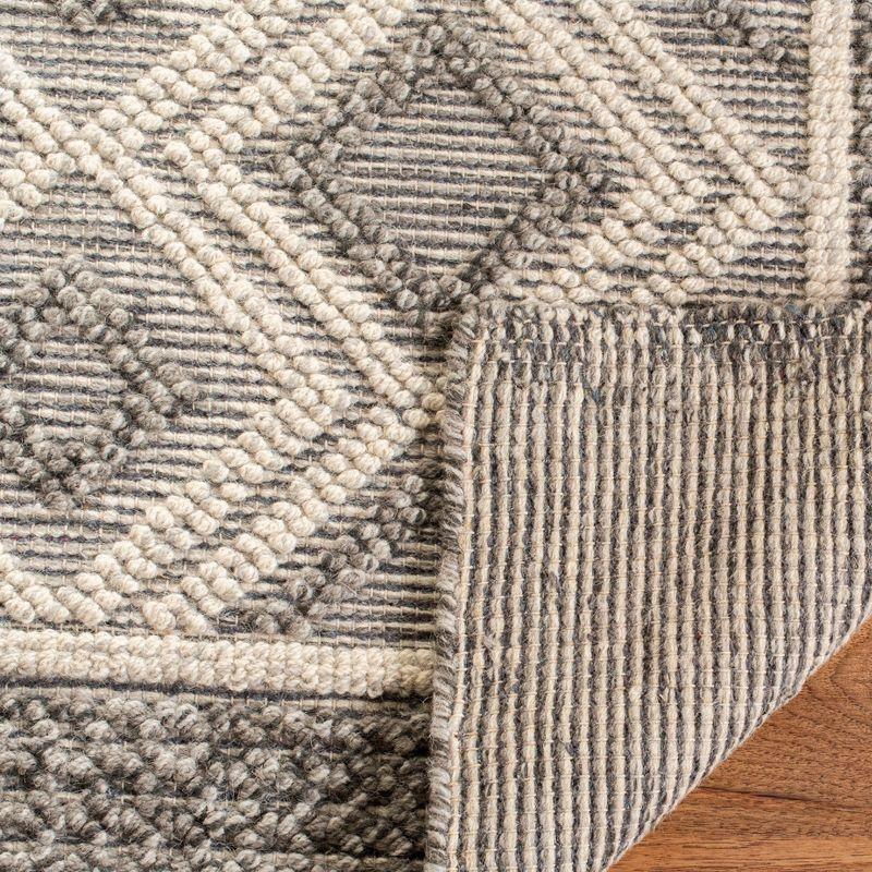 Ivory and Grey Handwoven Wool Geometric Runner Rug