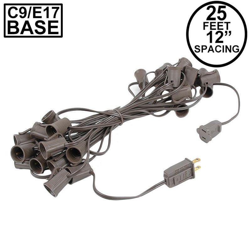 Novelty Lights 25 Feet C9/E17 Intermediate Base Christmas Stringer, Vintage Holiday Hanging Light String, 12" Spacing, SPT-1 20 Gauge Brown Wire