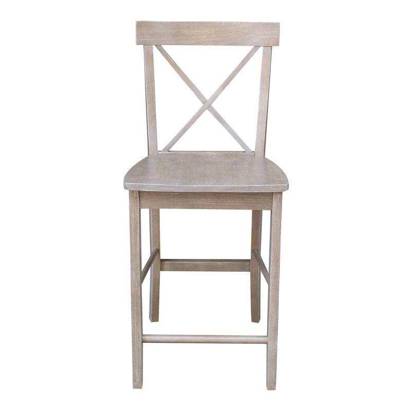 International Concepts 24" X Back Counter Height Barstool Washed Gray/Taupe : Rubberwood Frame, Fixed Seat Height 24"