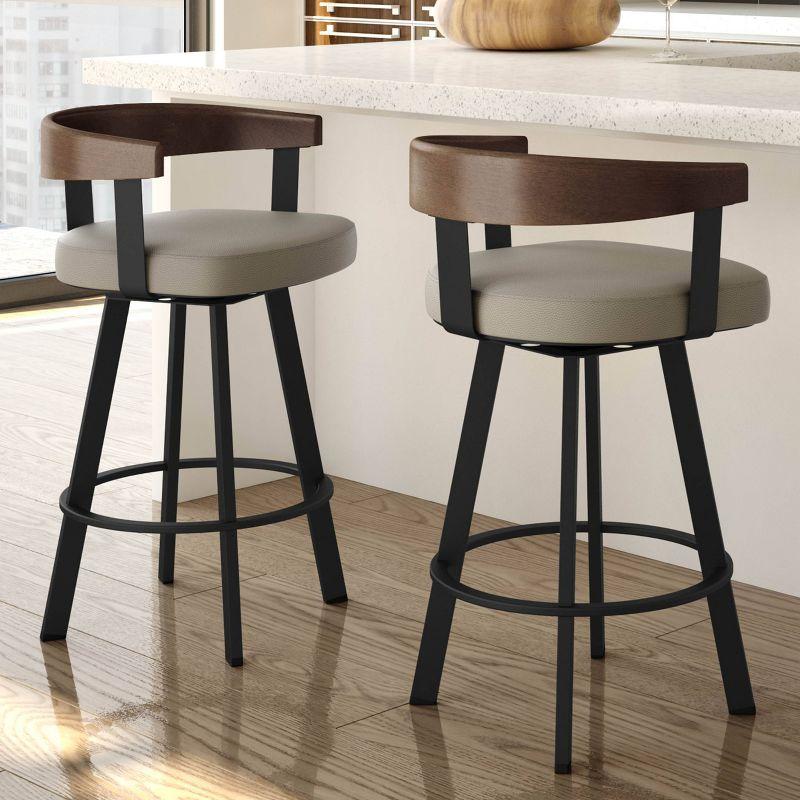 Amisco Lars Upholstered Barstool Greige/Black: Faux Leather, Steel Frame, 30" Fixed Height
