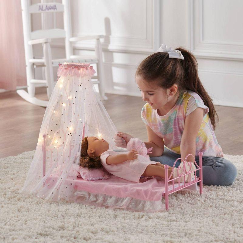 Badger Basket Starlights LED Canopy Metal Doll Bed with Bedding - Pink