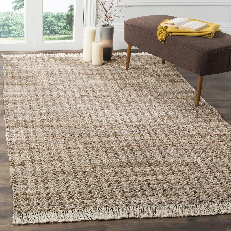 Ivory and Beige Geometric Flat Woven Cotton Area Rug 4' x 6'